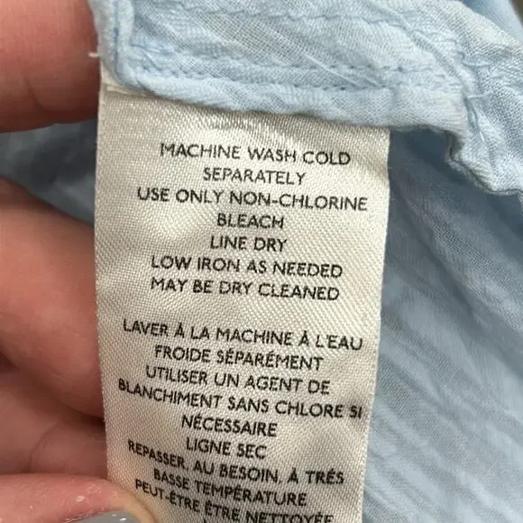 Free People Size Large Leave It To Me Powdered Blue Top Smocked Puff Sleeve NWOT - Picture 8 of 11